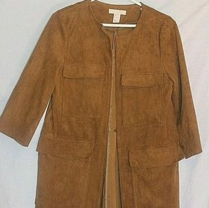 H&M FAUX SUEDE TRENCH JACKET COGNAC 4-PKT FRONT 6